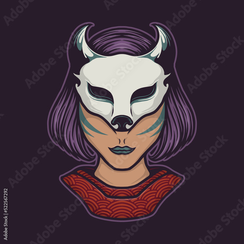 female kitsune vector face mask