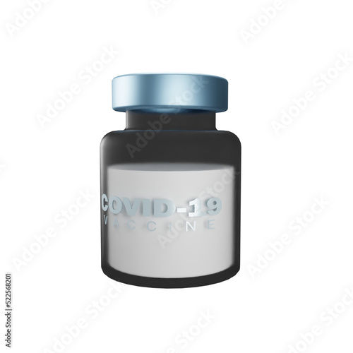 glass vaccine bottle on white background. Scene for health or medical background. 3D render.