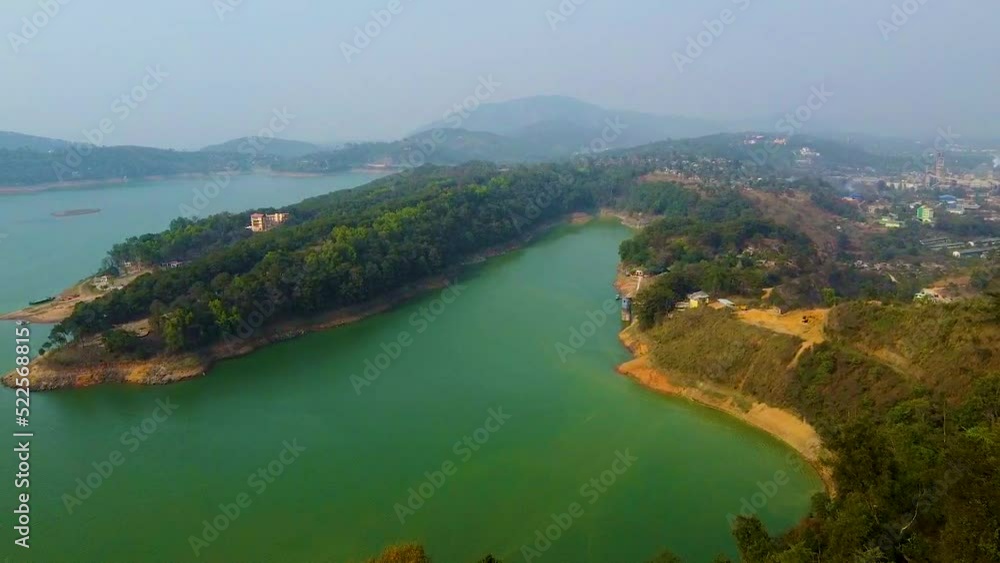 pristine lake at the edge of mountain forests aerial shots at morning pristine lake at the edge of mountain forests aerial shots at morning