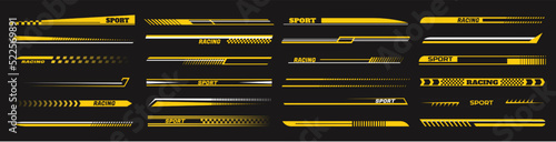 Sport car decal stripes. Speed lines, racing tuning strips and car sticker vector set