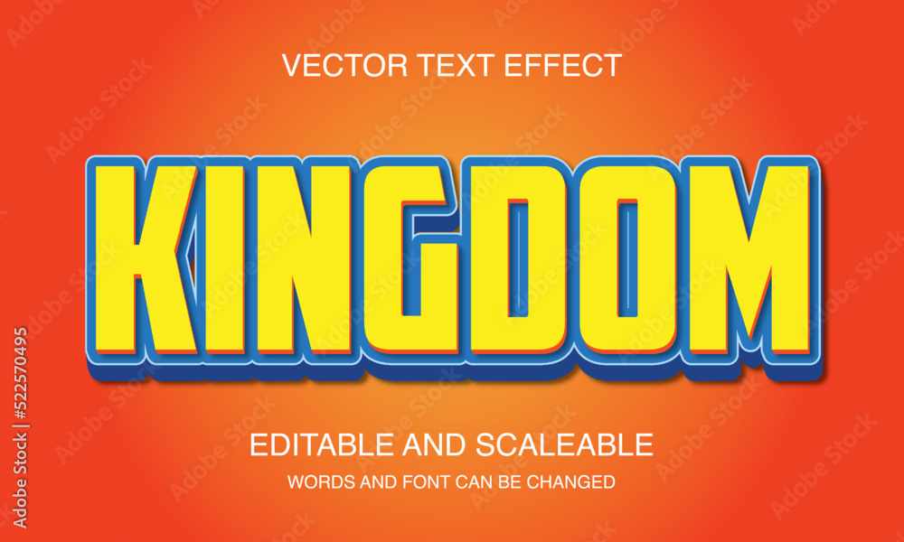 Kindom 3d text effect typography vector template