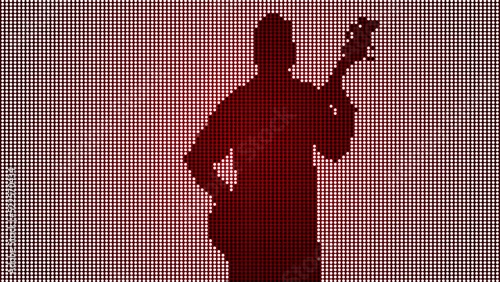 Bass player silhouette from dots. 3d animation
