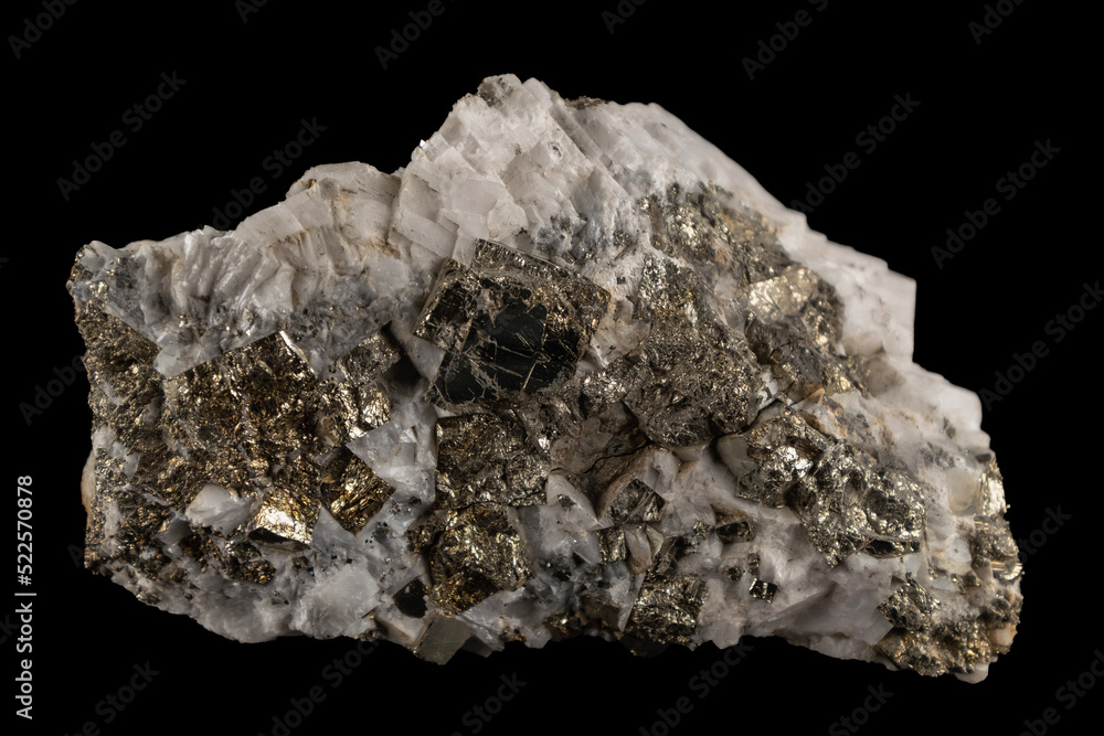 Pyrite minerals with calcite Pyrite minerals with calcite