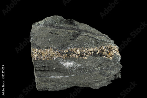 Pyrite vein in green schist rock