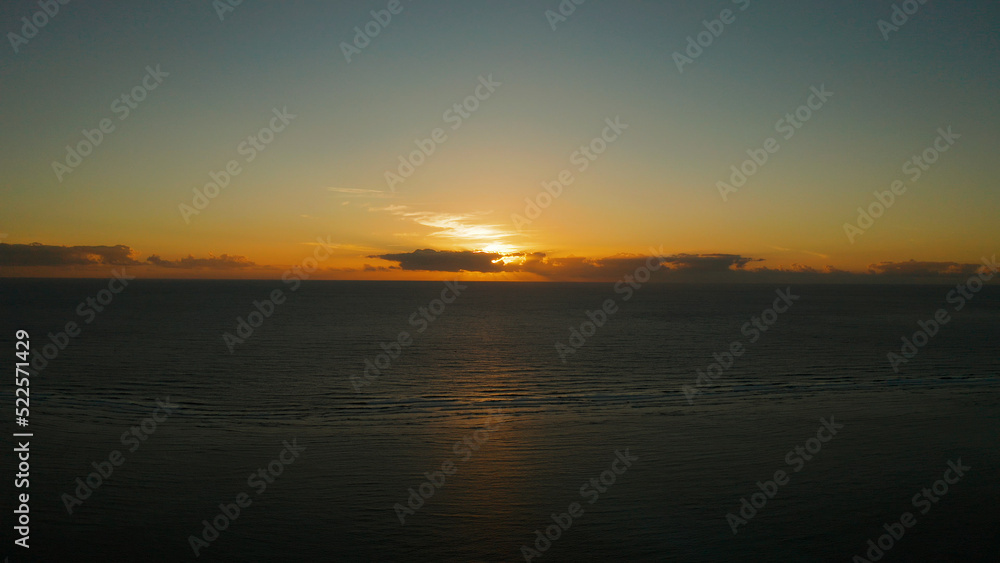 Colorful sunrise over sea, top view. Sunrise over ocean. Philippines