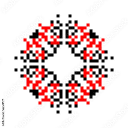 Traditional Ukrainian knitted embroidery art, ethnic mandala ornament vyshyvanka