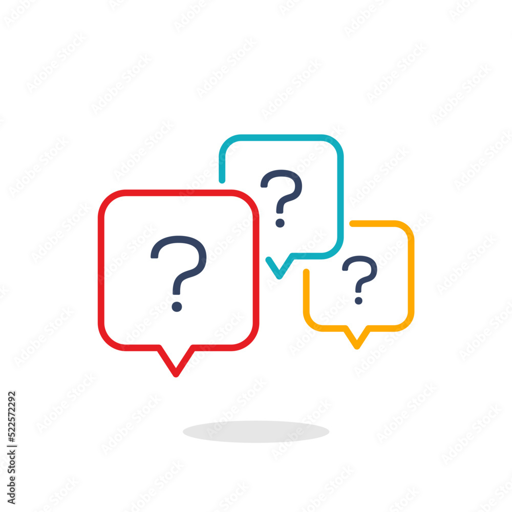 colorful Question bubbles line icon. speech bubbles with question mark. Ask help sign. Faq questionnaire symbol vector. Line style question bubbles icon Vector colorful Question bubbles line icon. speech bubbles with question mark. Ask help sign. Faq questionnaire symbol vector. Line style question bubbles icon Vector