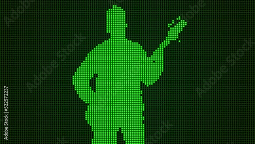 Bass player silhouette from dots. 3d animation