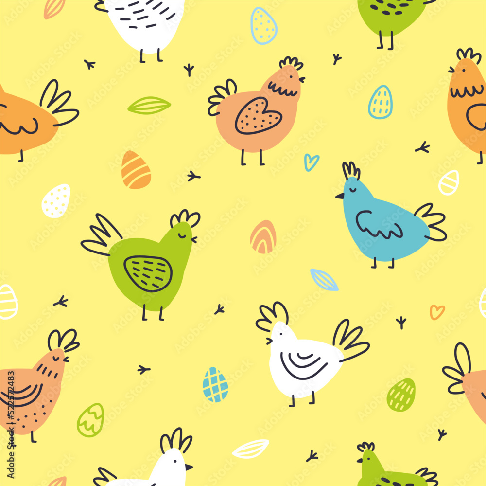 Vector Easter pattern with chickens.