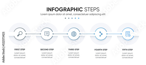 5 steps circle tech infographic design. Cool and modern presentation step design.