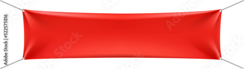 Red fabric banner. Realistic promo ad hanging