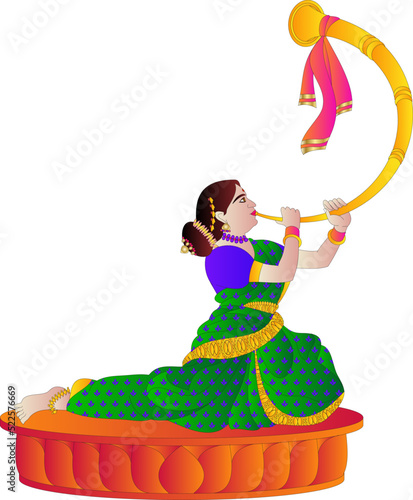 women playing traditional musical instrument tutari, on various festivals like Ganesh Chaturthi or Gudhi padwa photo