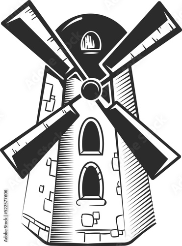 Windmill icon. Traditional rustic building. Countryside symbol