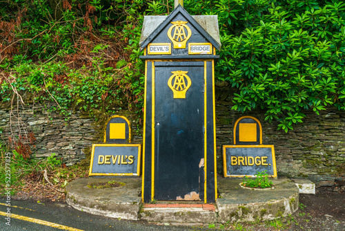 Vintage telephone box in Devil's Bridge, a village and community in Ceredigion, Wales, UK photo