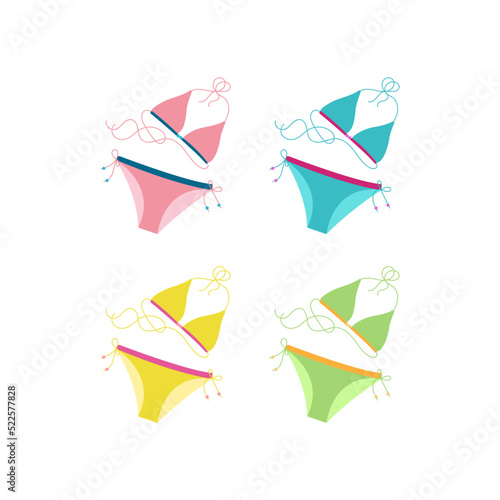Women's swimwear isolated on white background.  Swimsuit or bikini top and bottom. Vector illustration.