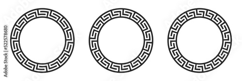 Greek circle frames set. Vintage ornaments silhouettes isolated on white.