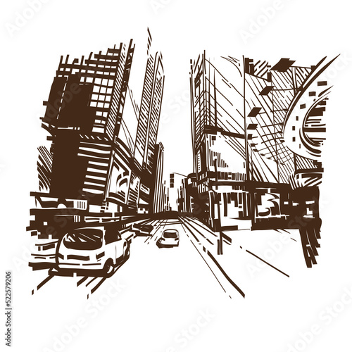 Hand drawn cityscape, vector illustration
