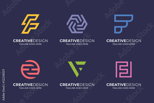 Flat design F logo vector template collection