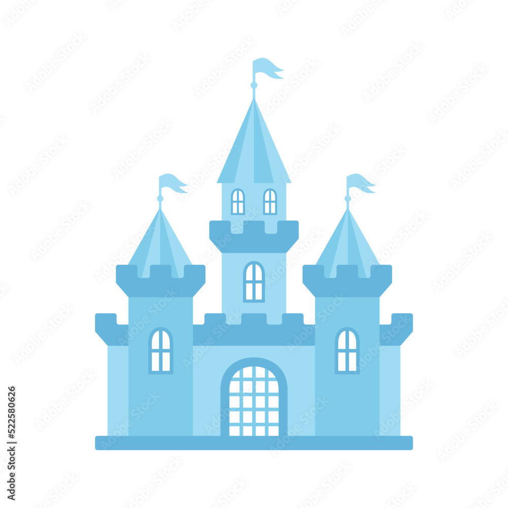 Blue princess castle. Medieval house. Magic kingdom