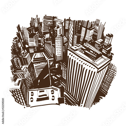 Hand drawn city sketch, vector illustration