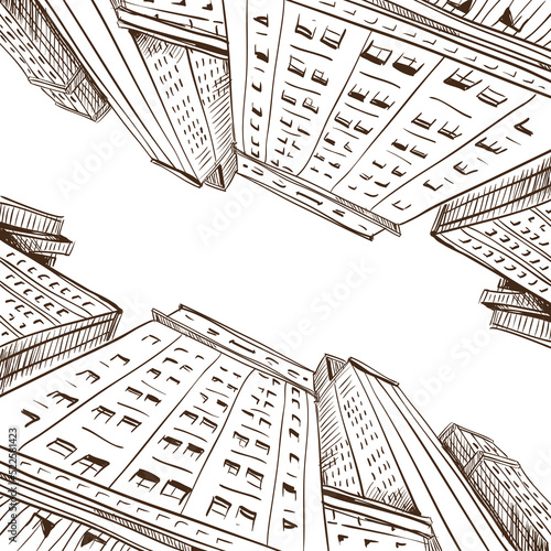 Hand drawn city sketch, vector illustration