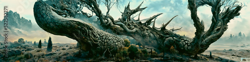 Artistic concept painting of a beautiful fantasy mystical tree landscape, surrealism. Tender and dreamy design, background illustration. © 4K_Heaven