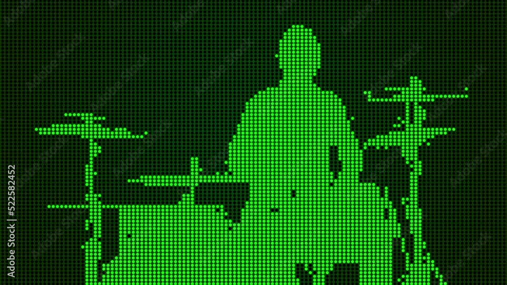 Drummer silhouette from dots. 3d animation Drummer silhouette from dots. 3d animation