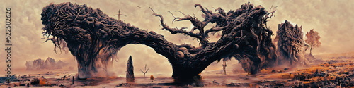 Artistic concept painting of a beautiful fantasy mystical tree landscape, surrealism. Tender and dreamy design, background illustration. © 4K_Heaven