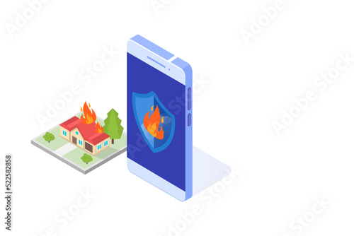 Fire protection, fire alarm online concept. Vector illustration.