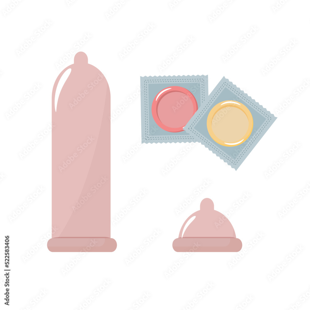 Condom and packages. Vector flat illustration