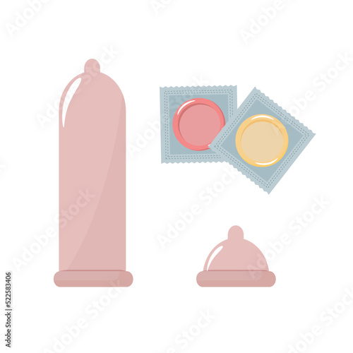 Obraz na płótnie Condom and packages. Vector flat illustration w salonie