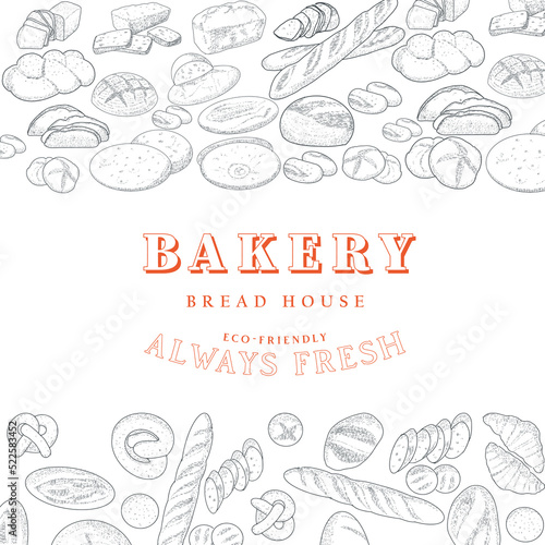 A border for a bread house. Baking, bakery shop, cooking, sweet products, dessert pastry