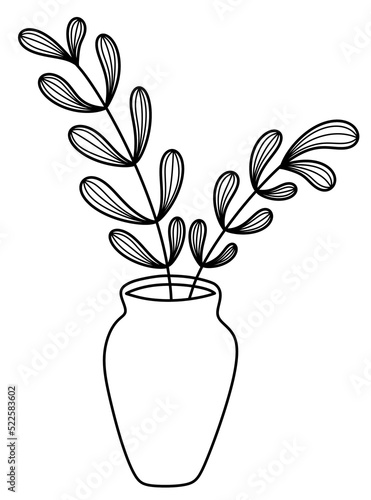 Decorative doodle leaves plants with Vase