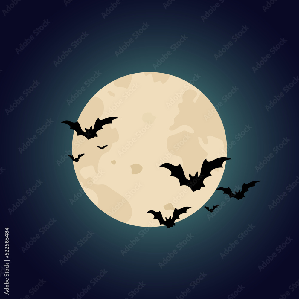 Halloween background. The moon and bats on a dark background. Night sky.Halloween design. Vector illustration Halloween background. The moon and bats on a dark background. Night sky.Halloween design. Vector illustration