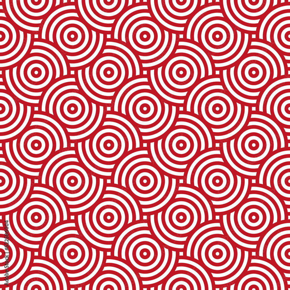 Seamless pattern with red circles and white background.
