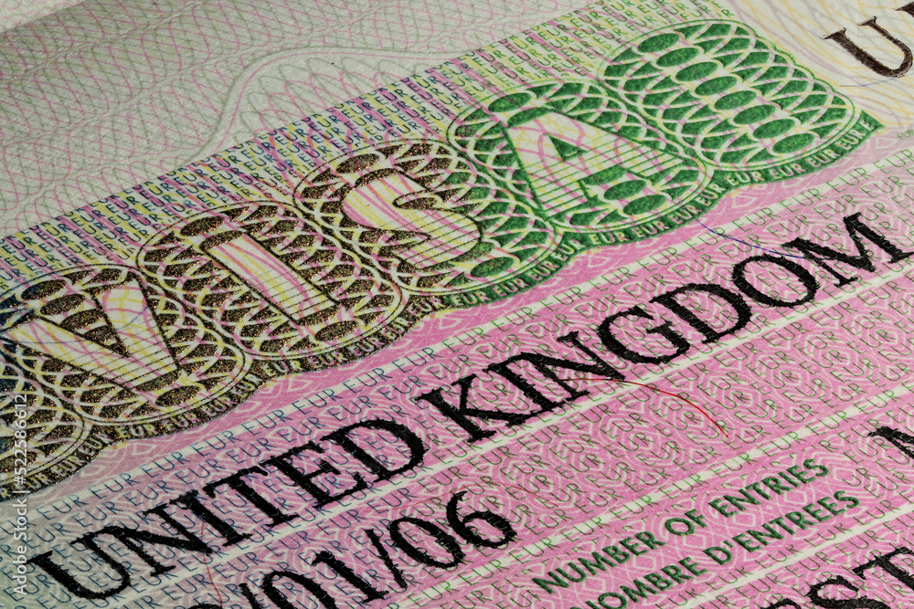 Fototapeta premium United Kingdom visa in passport