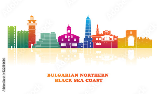 Colourfull Skyline panorama of Bulgarian northern Black sea coast  - vector illustration
