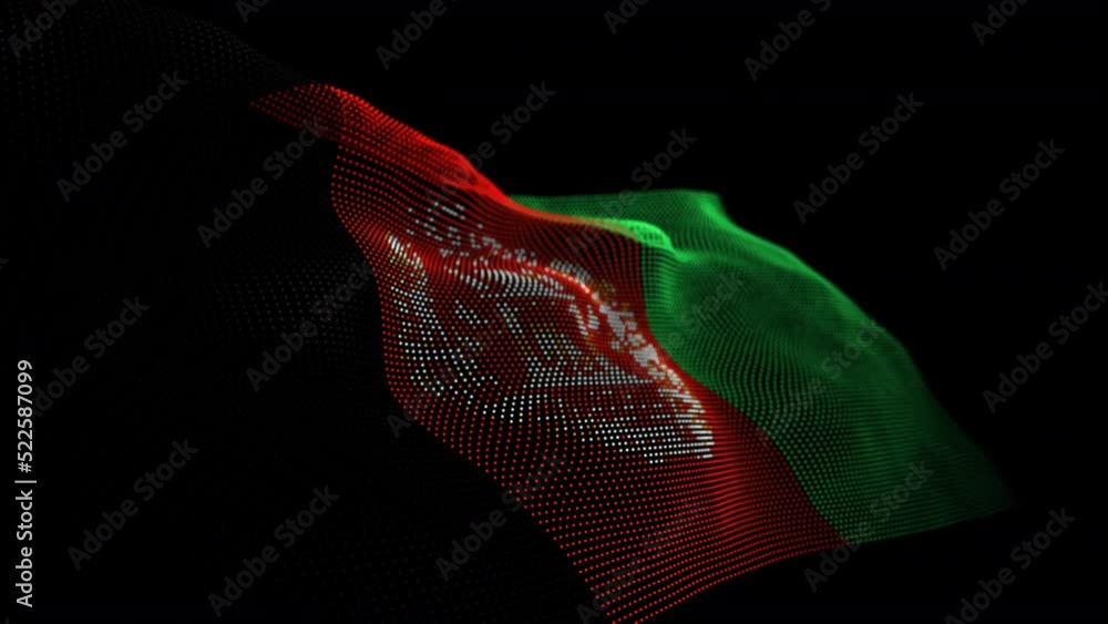 Seamless looping animated digital flag of Afghanistan overlay rendered of points in 4K resolution including luma matte