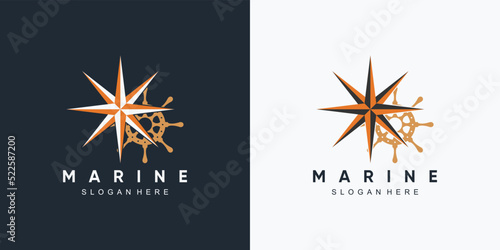 anchor marine and ship wheel icon logo design template with creative element