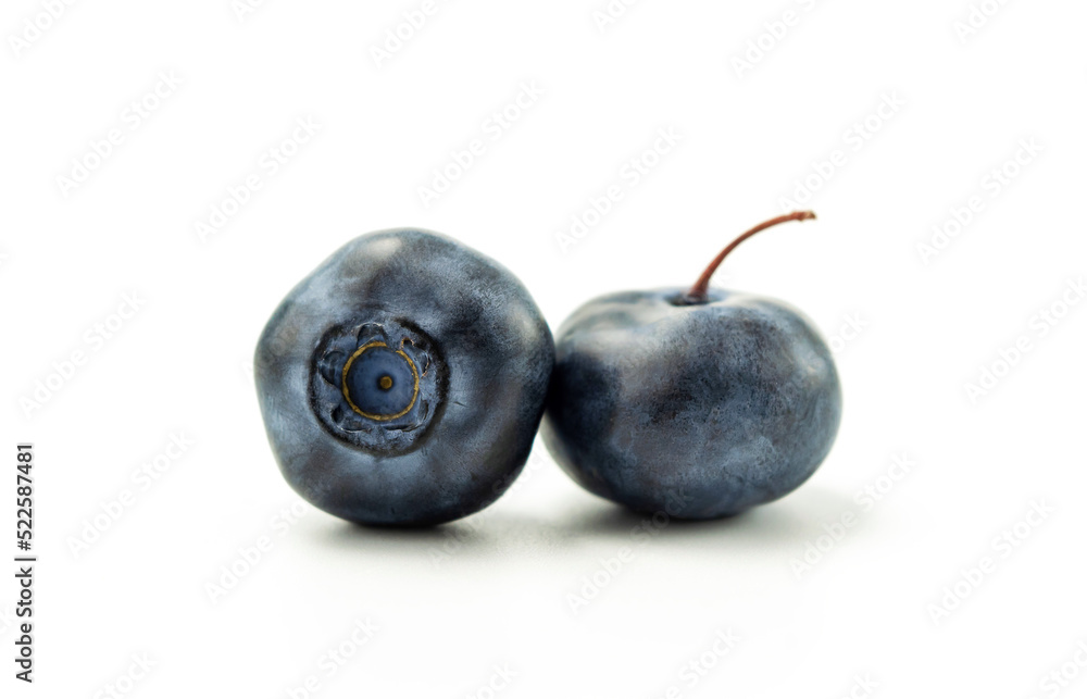 Blueberry. Two fresh blueberries isolated on white background. With clipping path included.