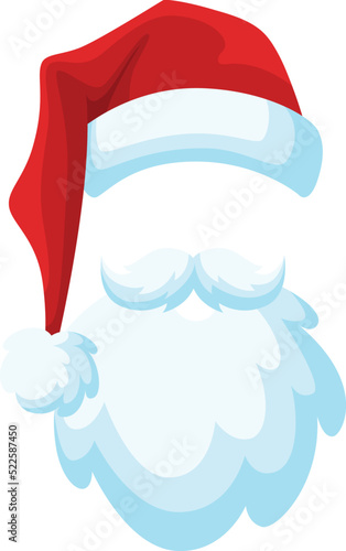 Christmas party accessories. Cartoon santa hat and beard