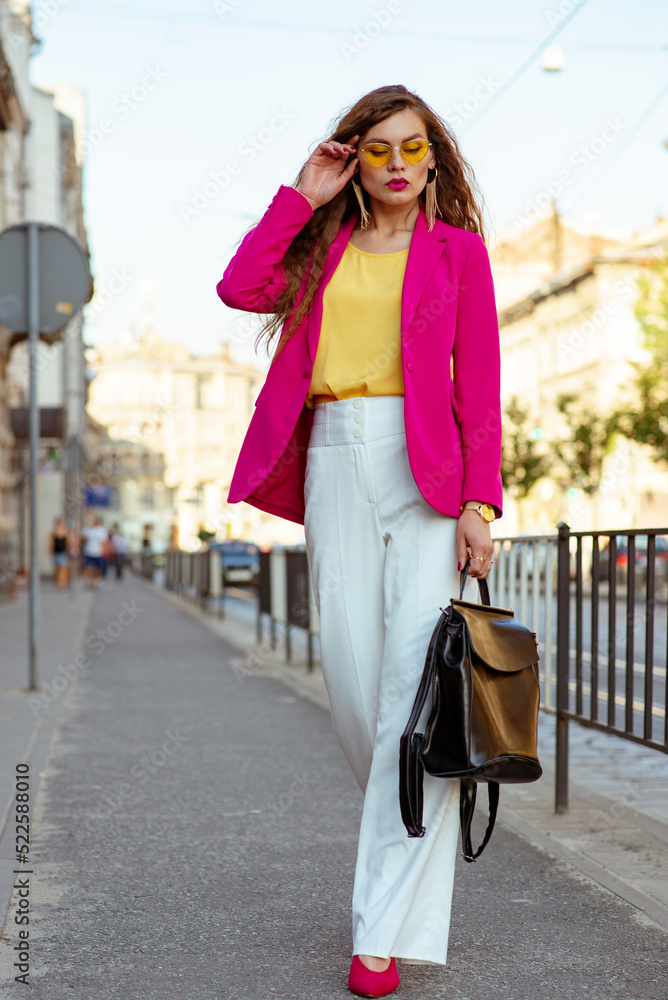 Pink Blazer with White Pants