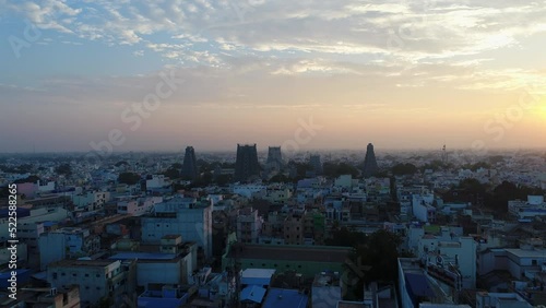Aerial shot of Madurai city center with huge Hindu temple in the middle photo
