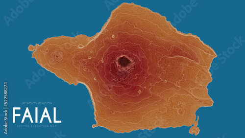 Topographic map of Faial, Azores Islands, Portugal. Vector detailed elevation map of island. Geographic elegant landscape outline poster.