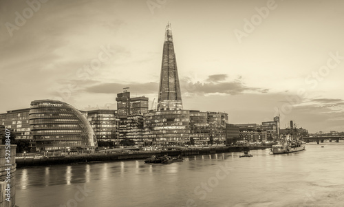 Black and white panoramic view of London  UK