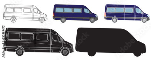 Commercial minibus. Profile view.Isolated on a white background