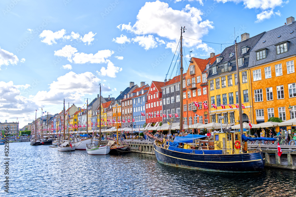 Nyhavn Copenhagen canal houses and ships, Denmark Europe