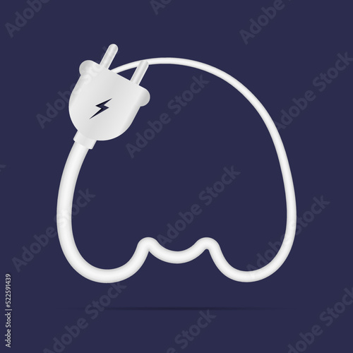 M letter logo electric power plug. İsolated vector typeface for power design, application logo, energy identity, charging things etc.