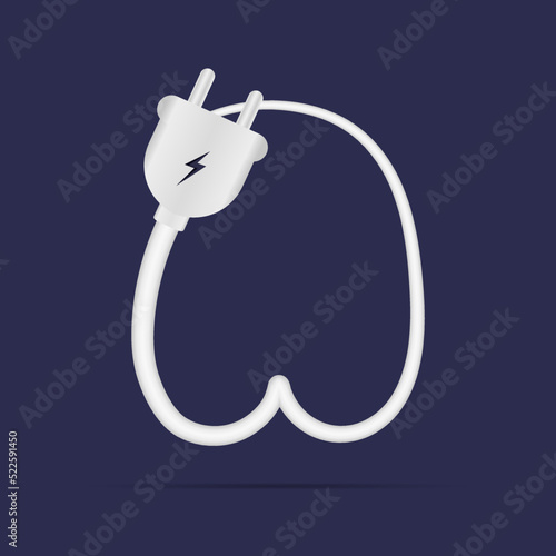 N letter logo electric power plug. İsolated vector typeface for power design, application logo, energy identity, charging things etc.