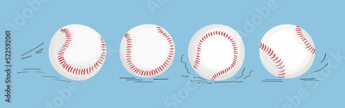 Baseballs drawn in flat vector collection. Set of sports equipment illustrations.